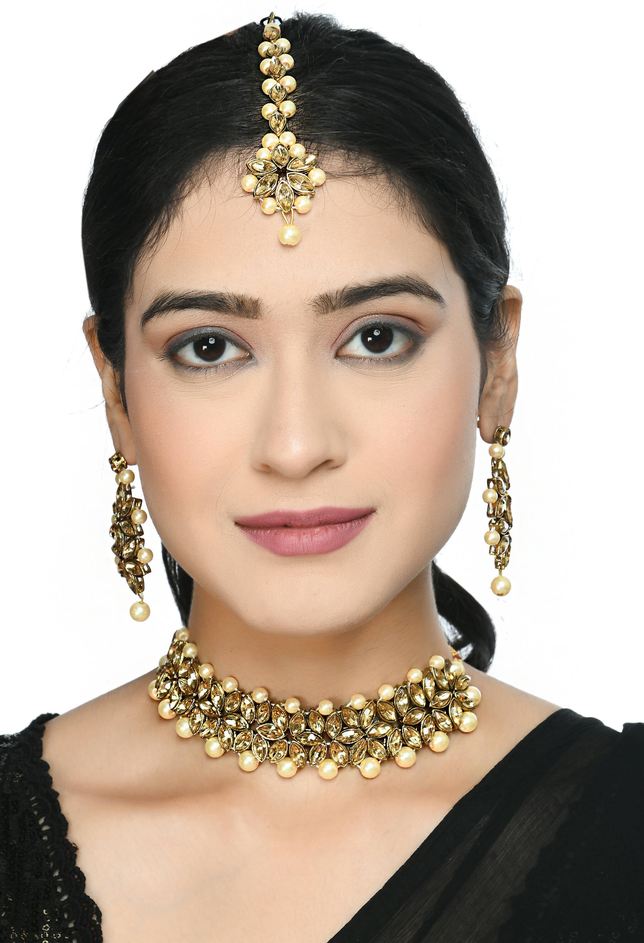Golden Kundan and Pearl Statement Choker Necklace for Women