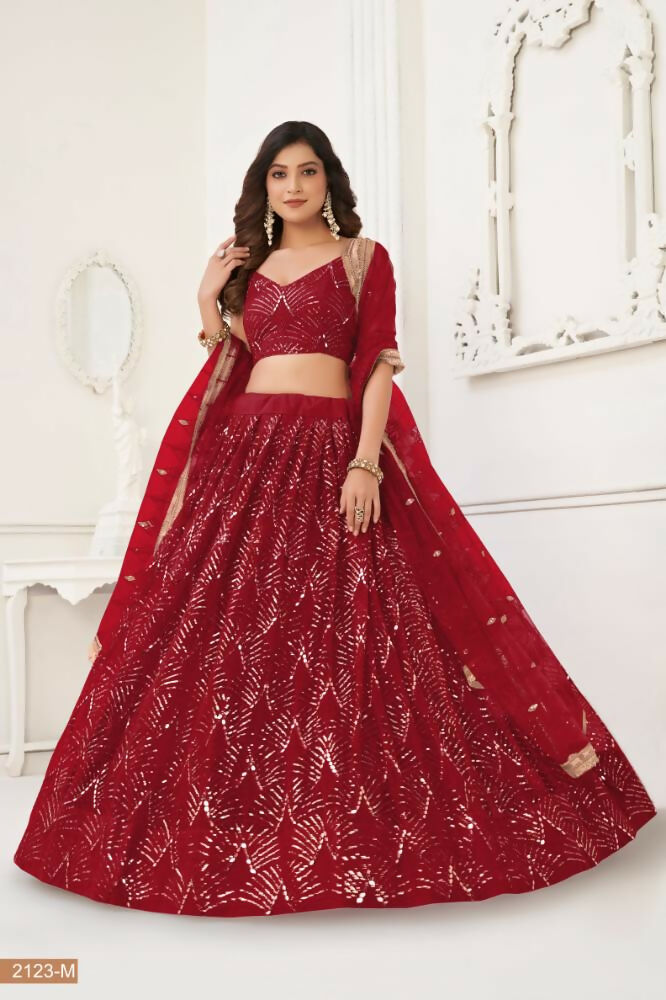 Maroon Butterfly Net Wedding Lehenga with Original Mirror Work