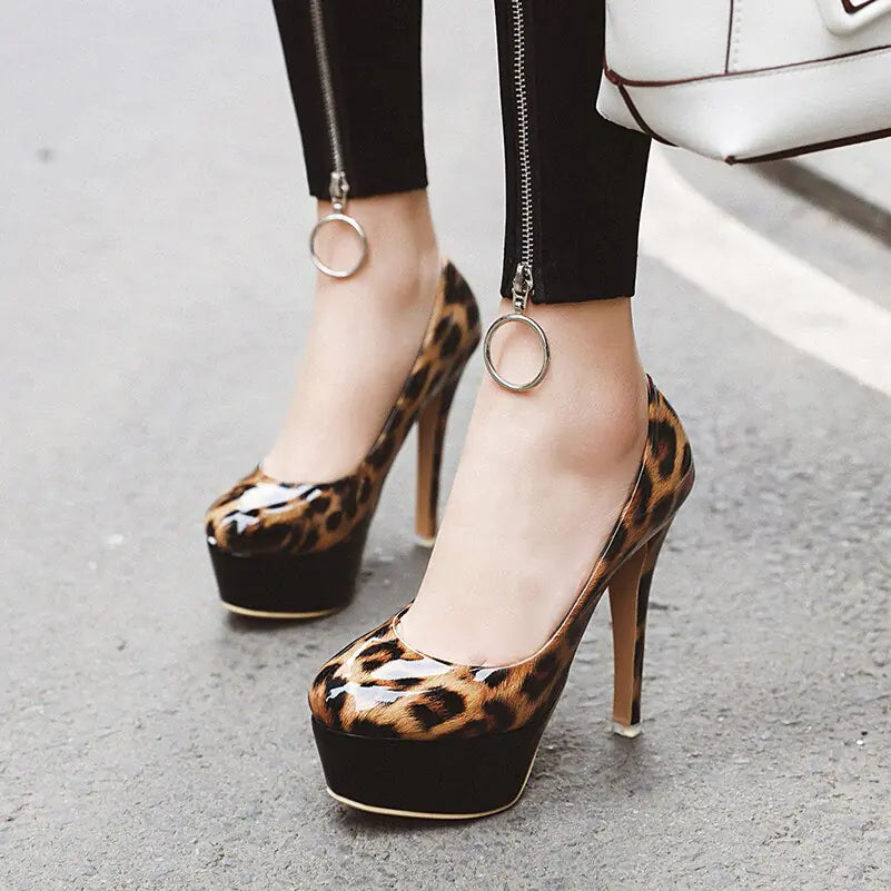 Women's High Heel Platform Stiletto Shoes in Red Leopard Print - Image 20