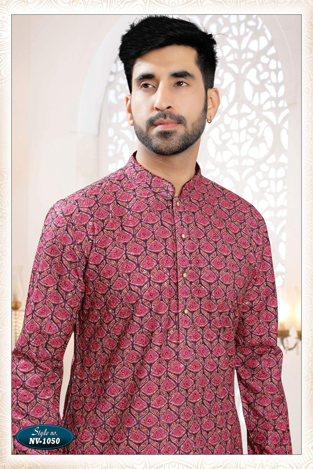 Men's Redish Wine Straight Rayon Kurta with Thread and Sequence Work