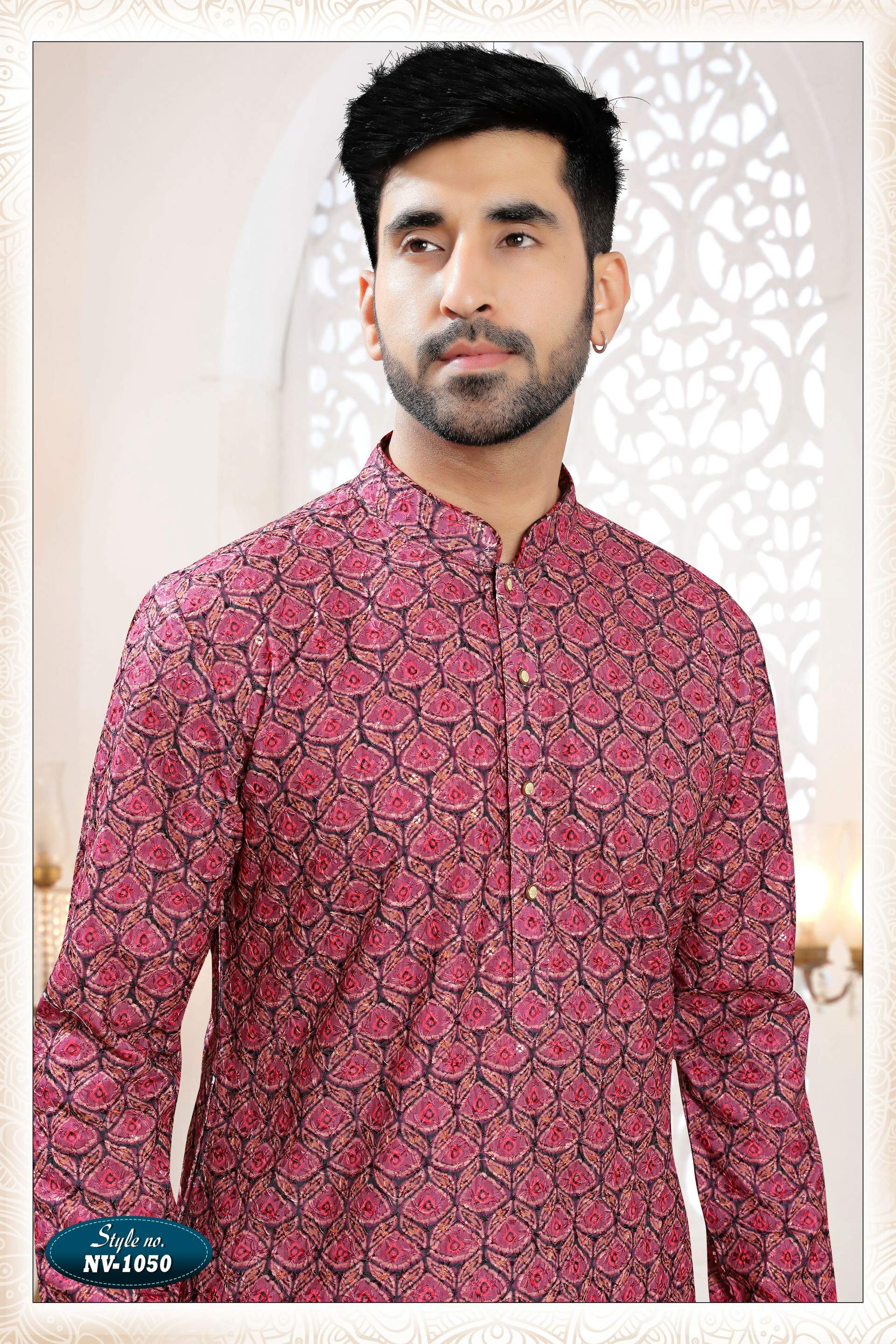Men's Redish Wine Straight Rayon Kurta with Thread and Sequence Work