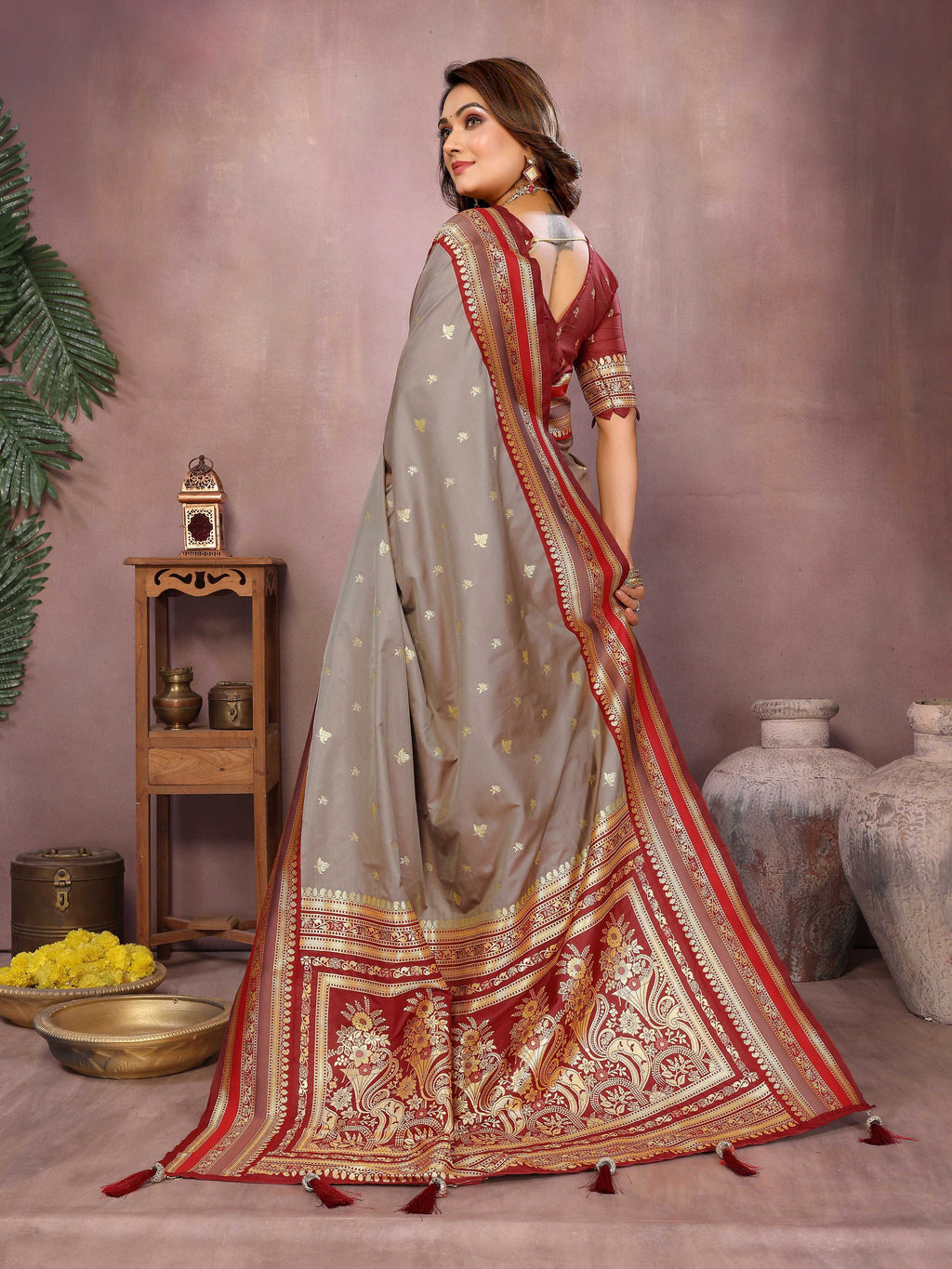 Grey Kalamkari Silk Saree with Elegant Weaving