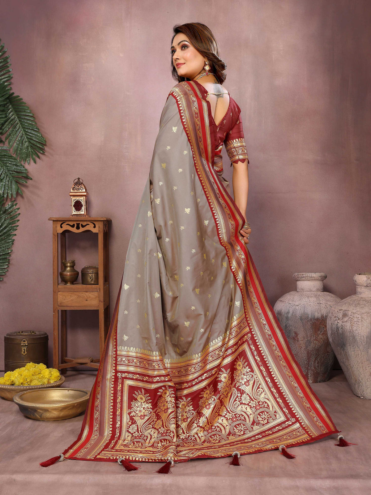 Grey Kalamkari Silk Saree with Elegant Weaving