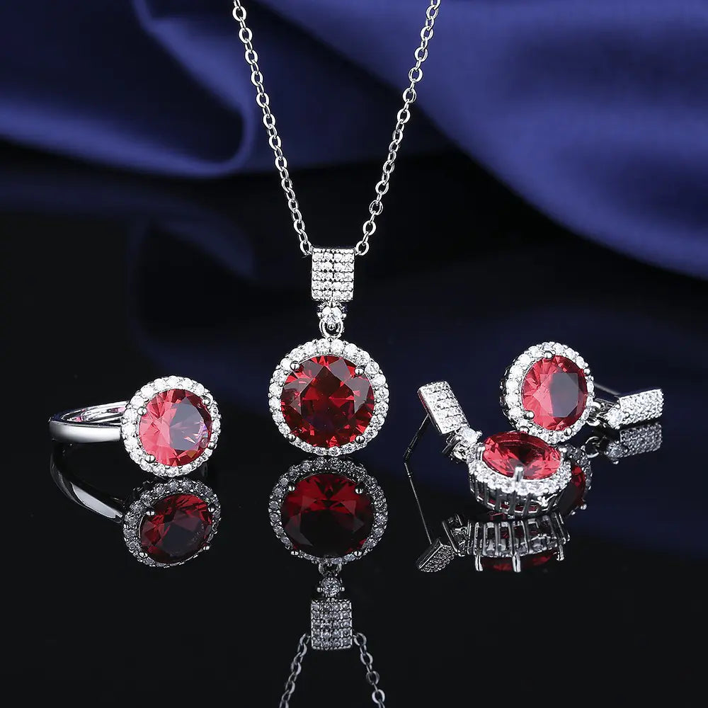 Gemstone Crown Necklace Set with Earrings & Ring