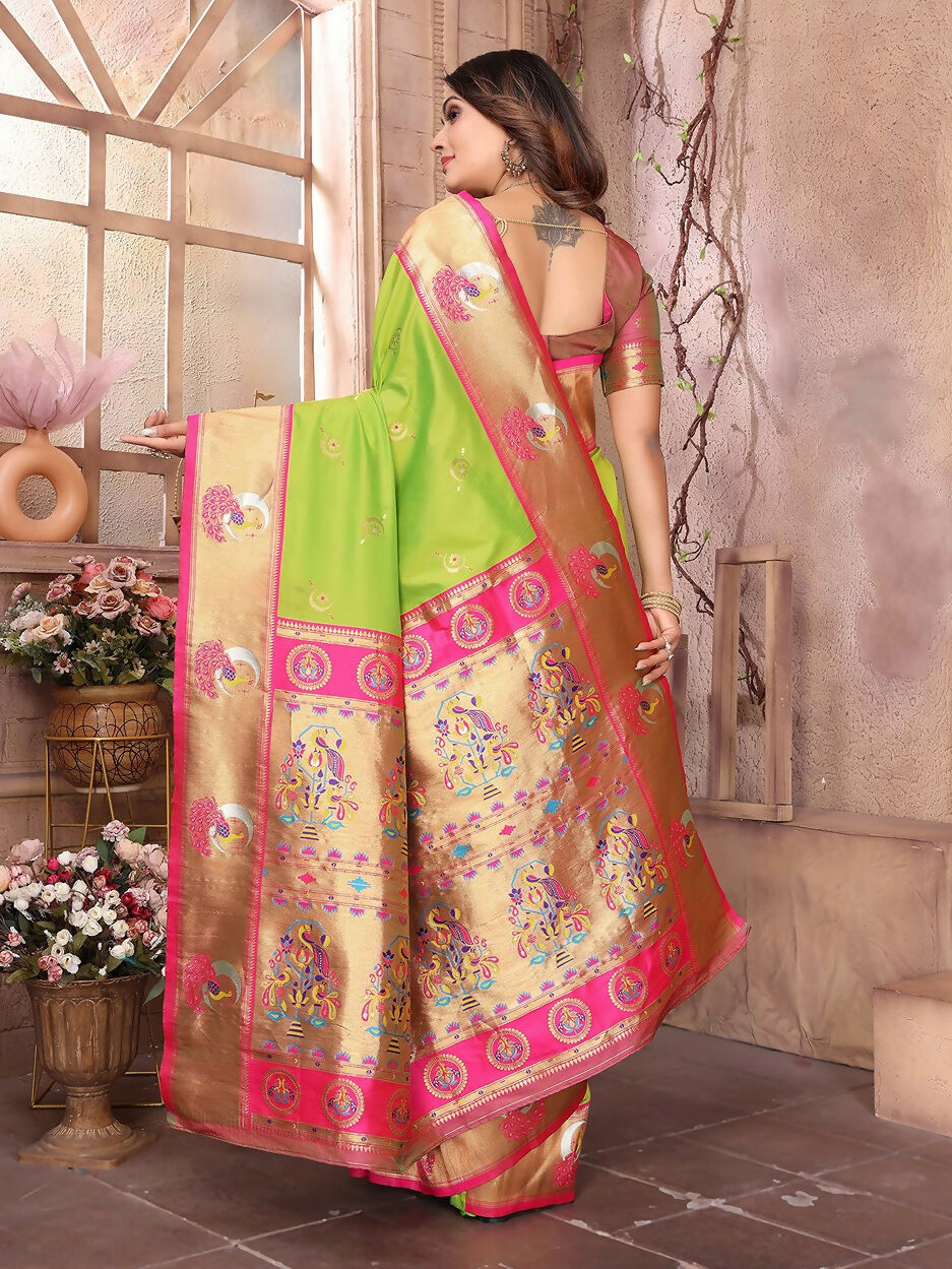 Light Green Paithani Woven Soft Silk Saree with Blouse