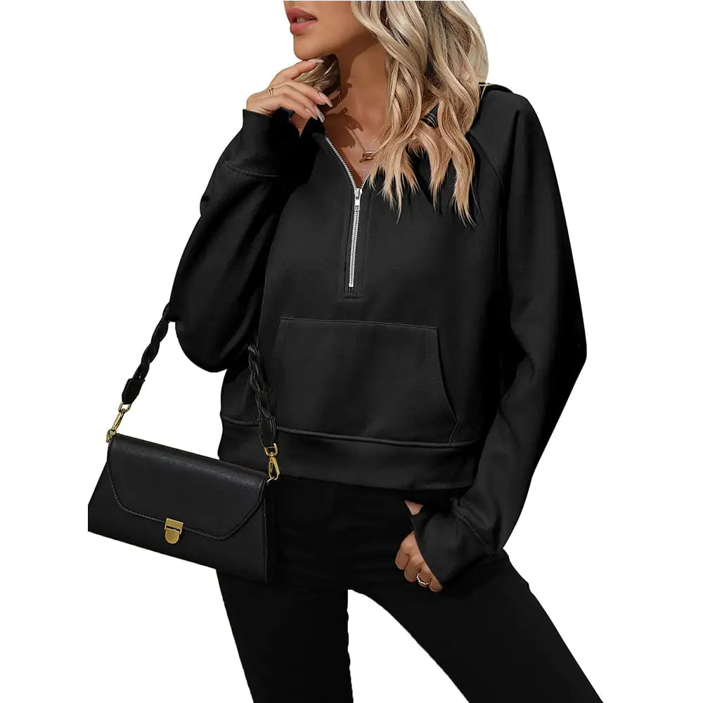 Women's Half Zip Hooded Pullover Sweatshirt Long Sleeve Top - Image 24