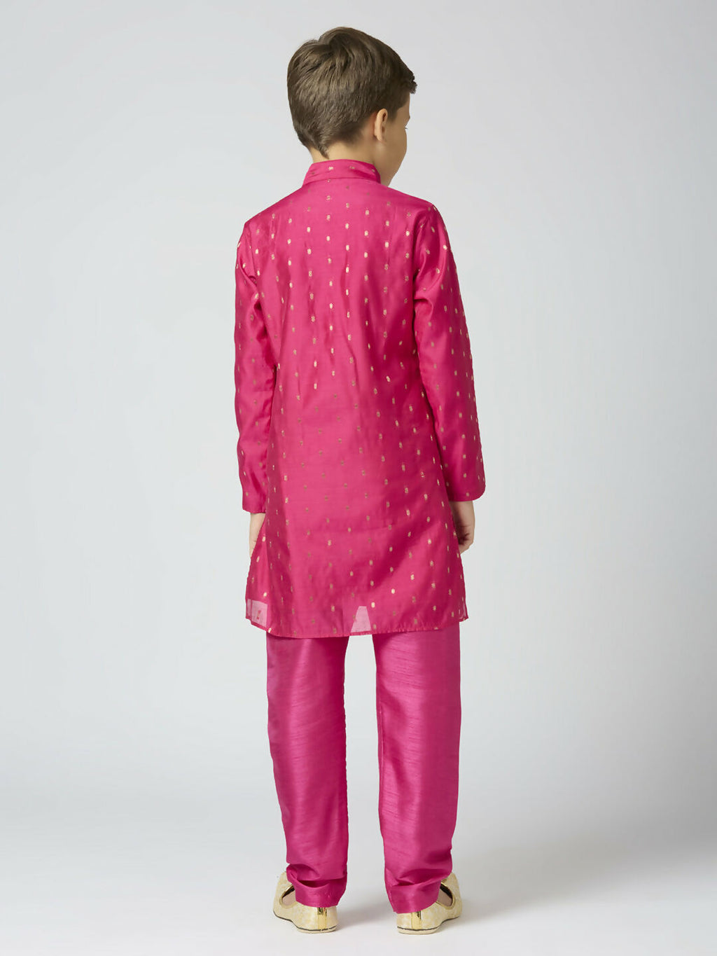 Kids Rani Pink Chanderi Kurta and Pyjama Set with Butta Work