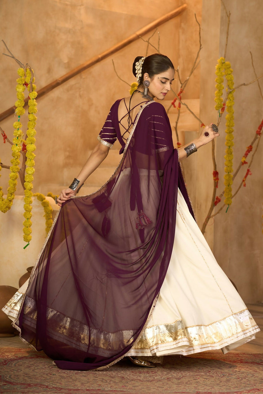 Off White Crepe Designer Lehenga Choli Set for Navratri