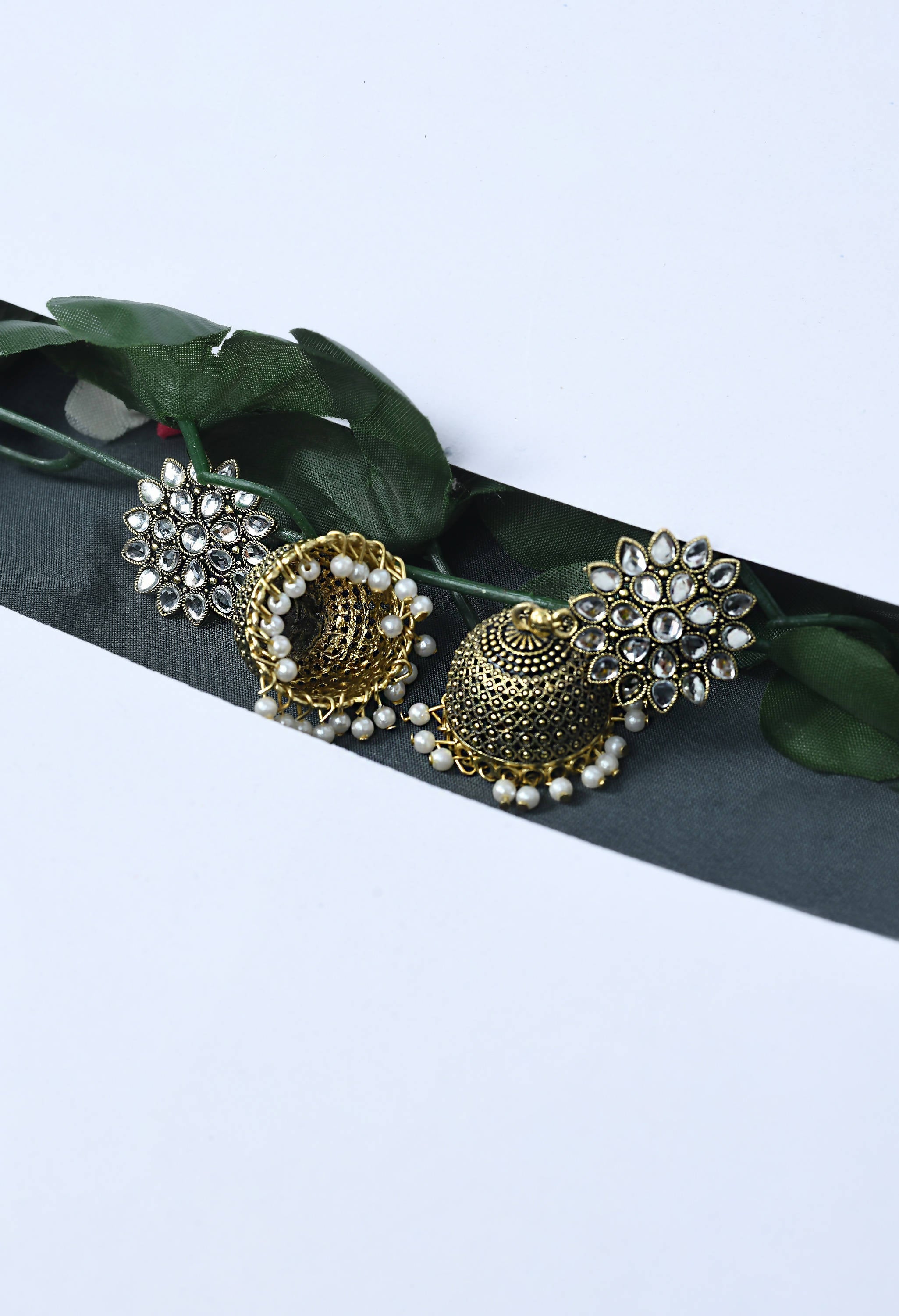 Traditional Kundan Jhumka Earrings with Elegant White Beads