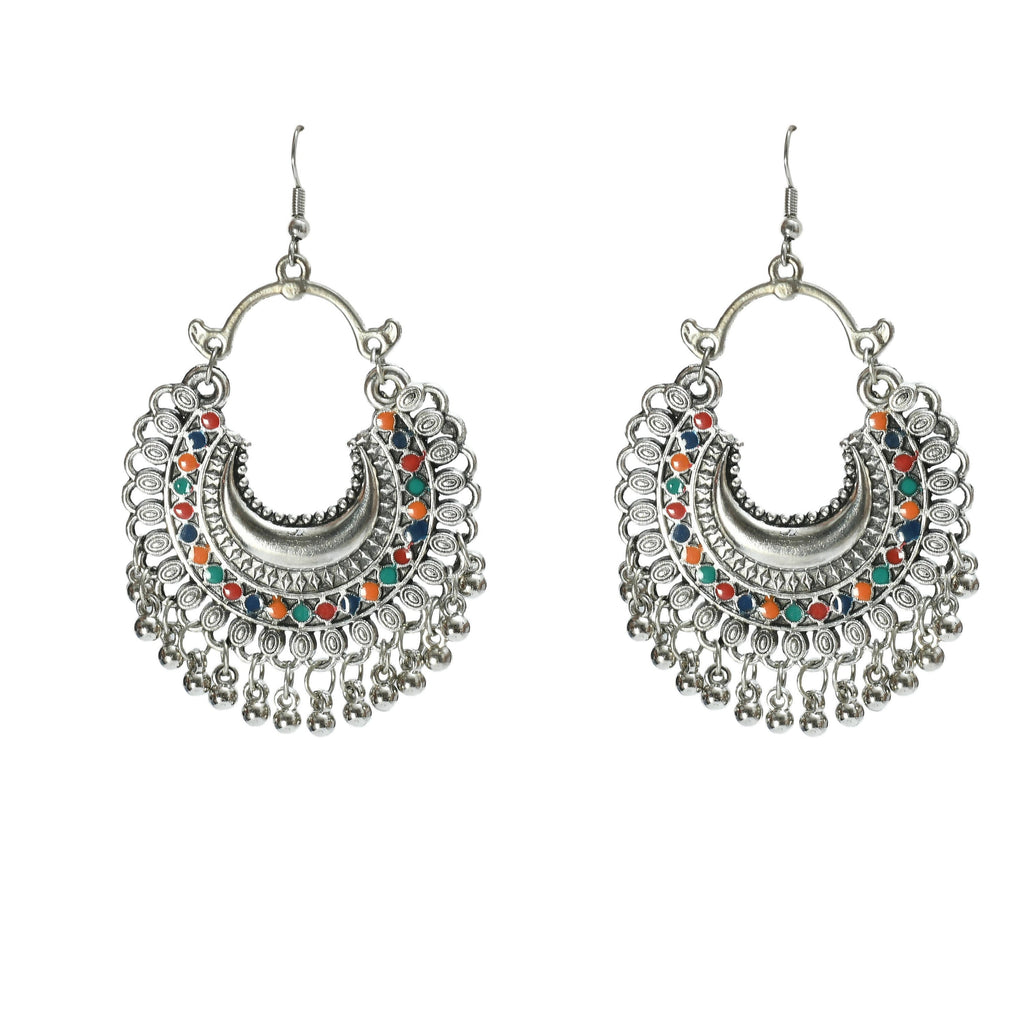 Oxidised Silver-Plated Meena Work Choker Set for Women