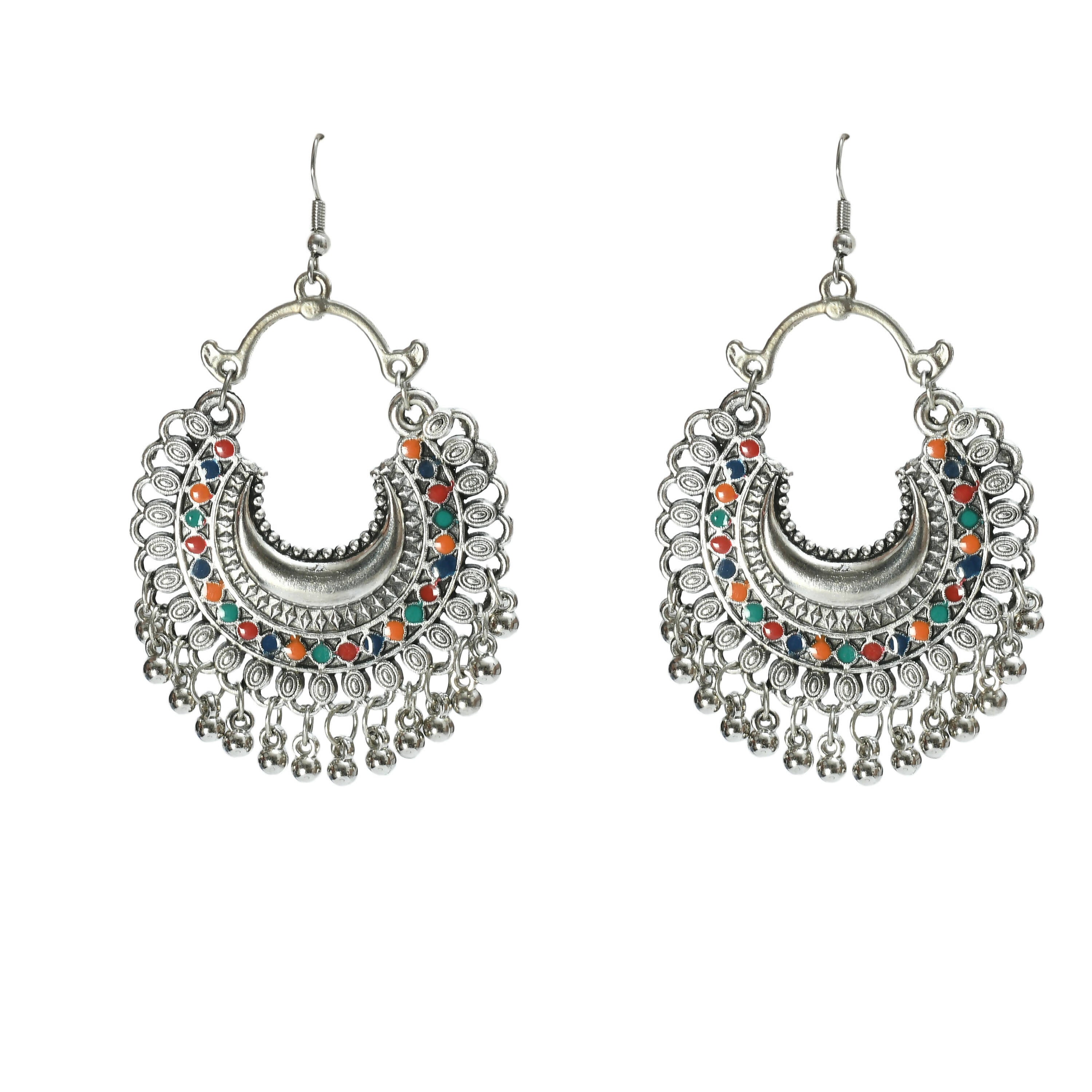 Oxidised Silver-Plated Meena Work Choker Set for Women