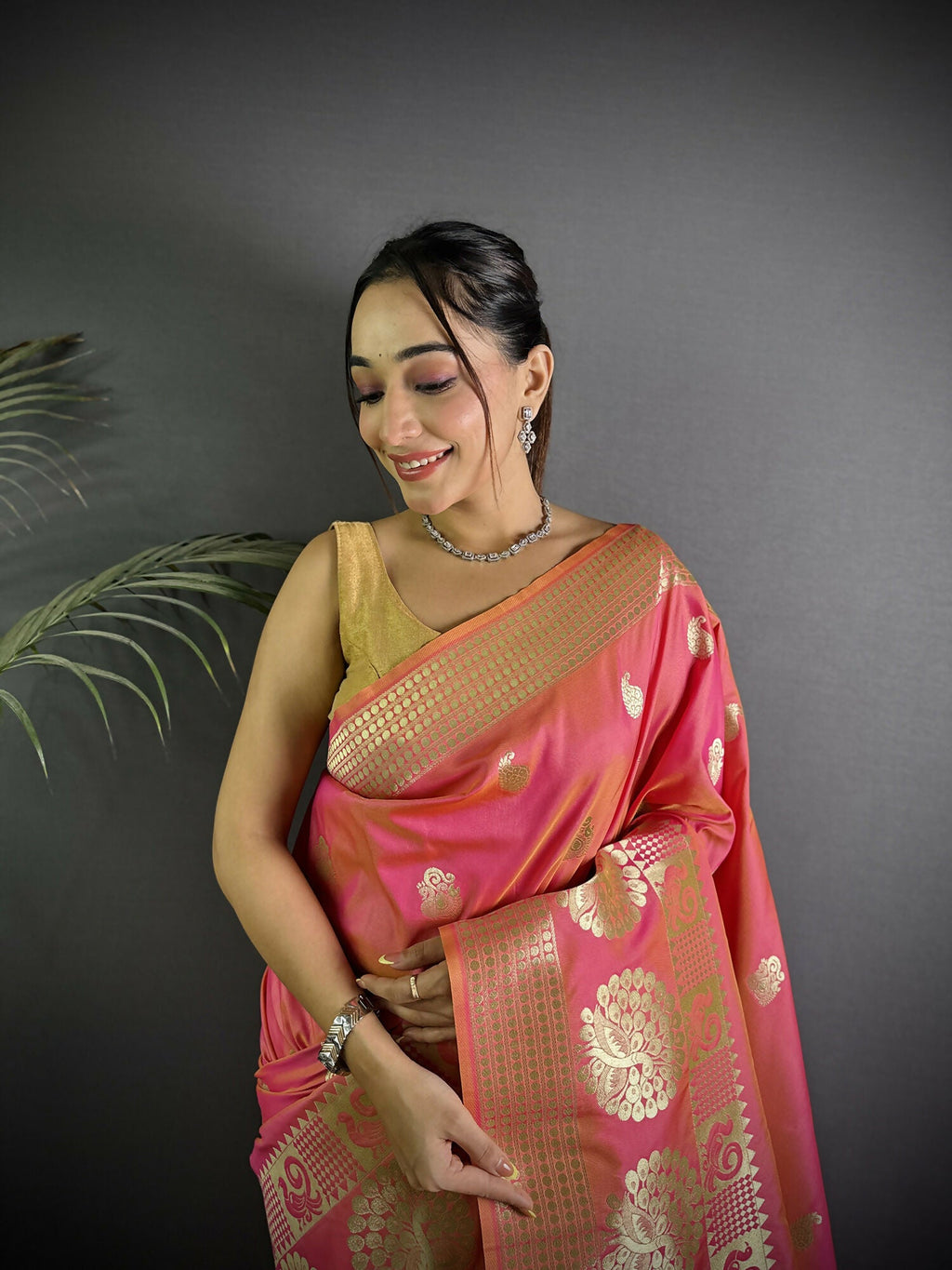 Light Pink Banarasi Soft Lichi Silk Paisley Saree