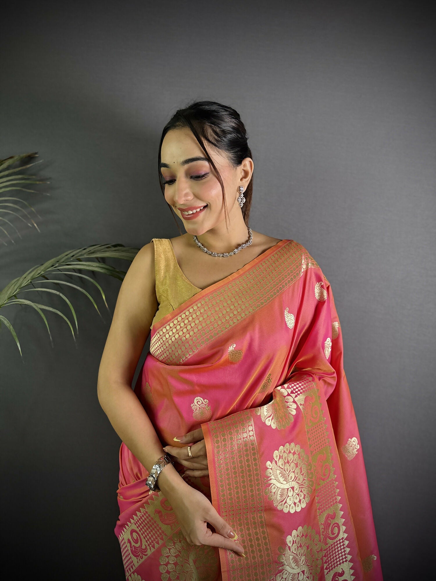 Light Pink Banarasi Soft Lichi Silk Paisley Saree