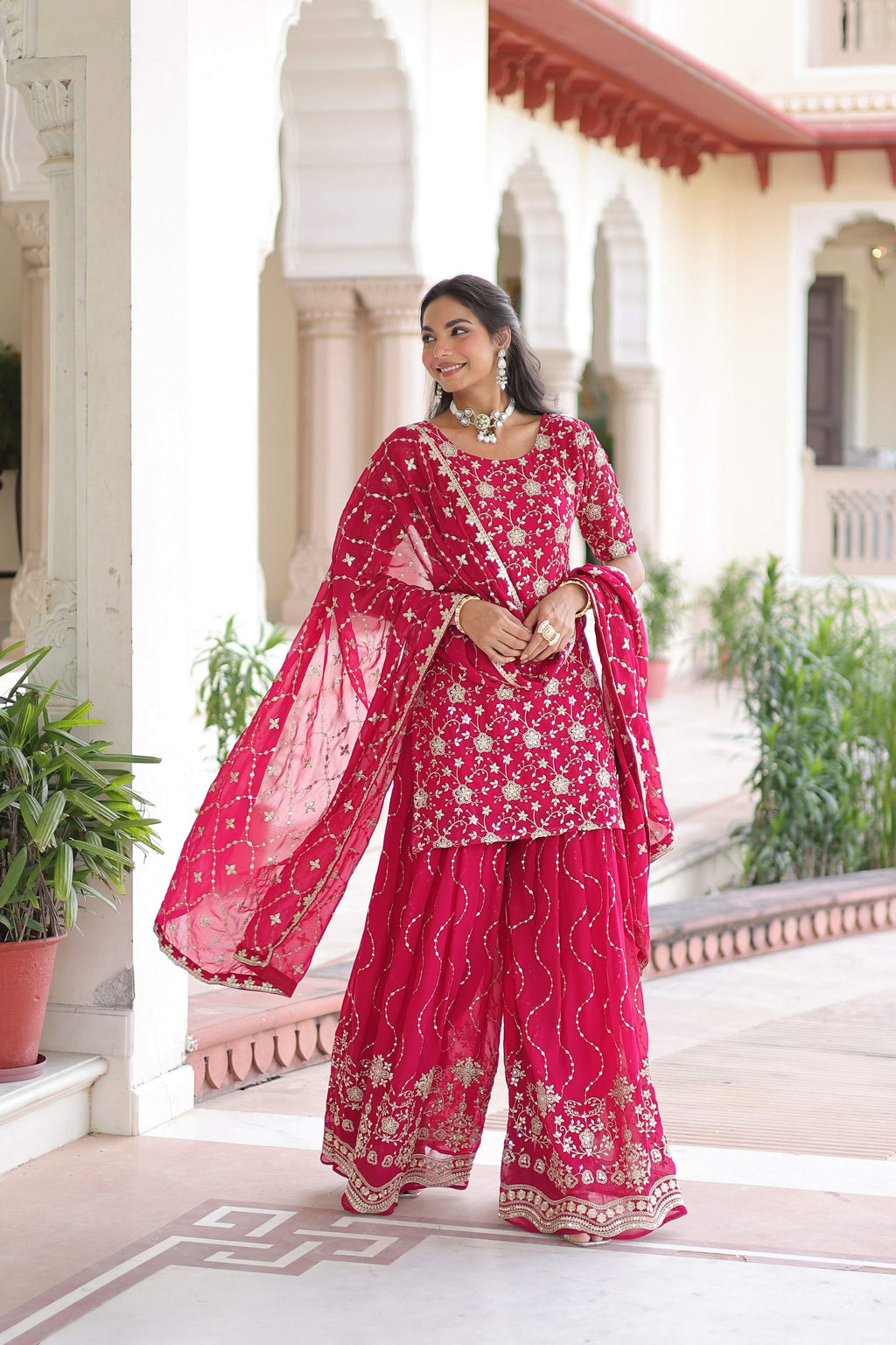 Pink Georgette kurta set with intricate sequence embroidery work