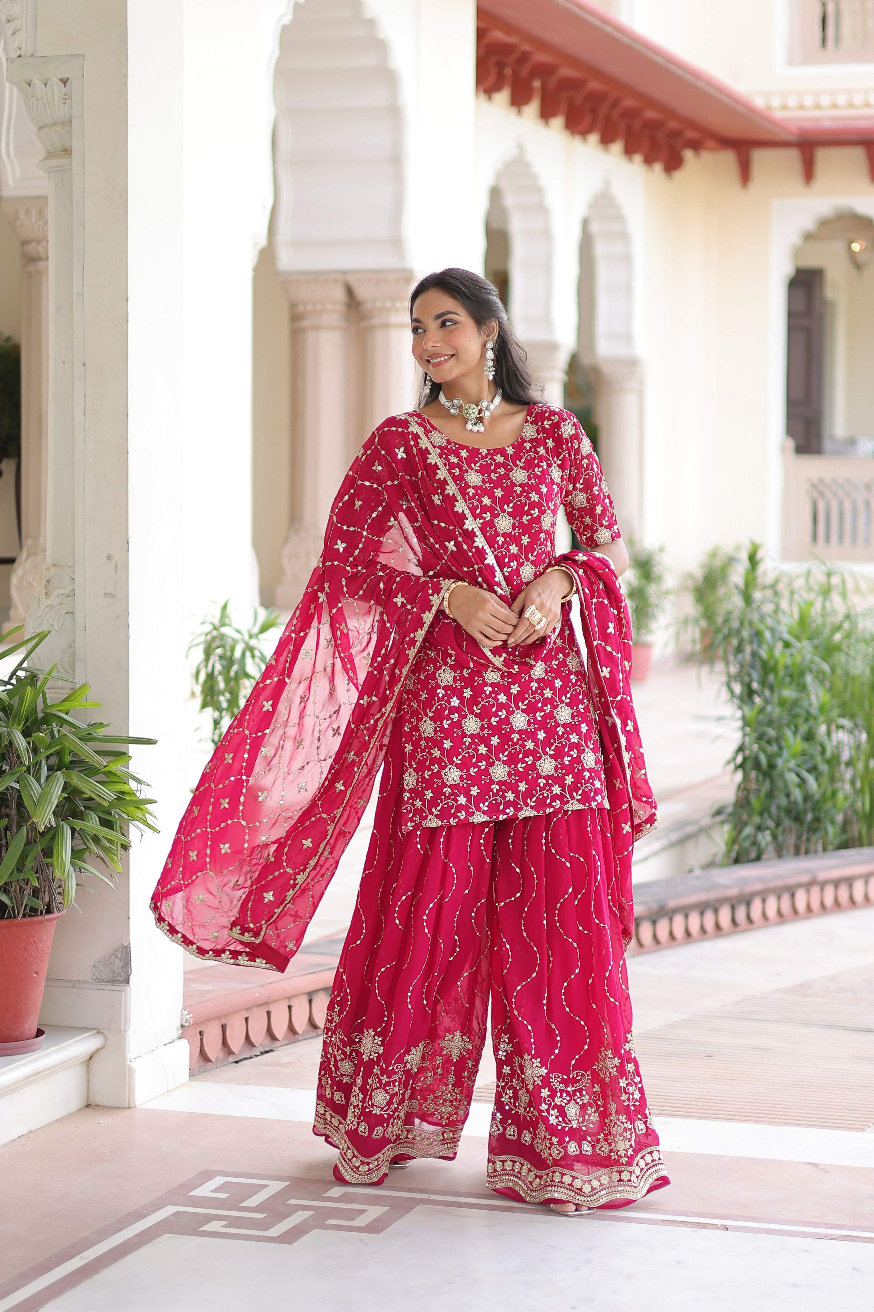 Pink Georgette kurta set with intricate sequence embroidery work