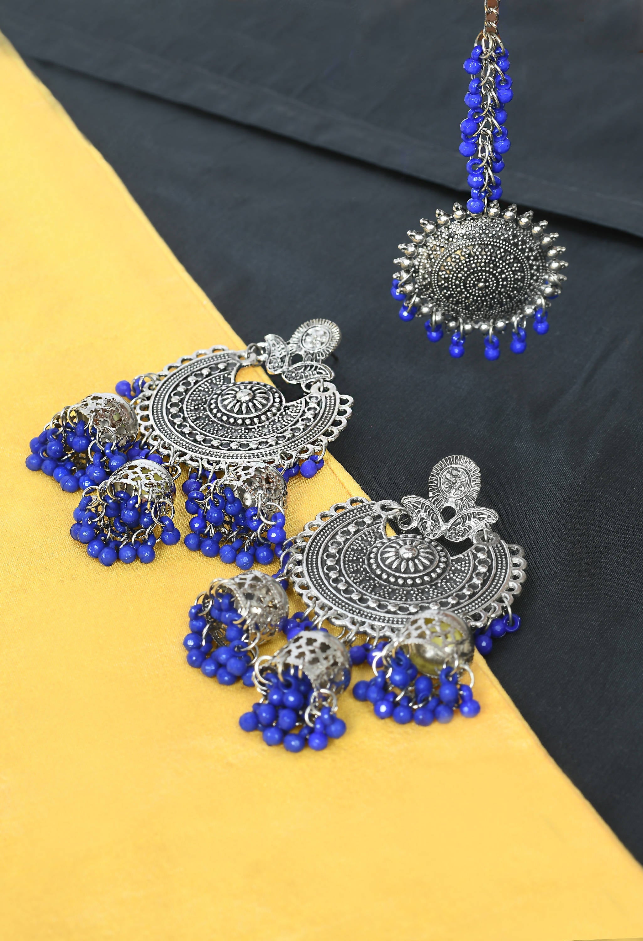 Silver Jhumka Earrings with Maang Tikka for Ethnic Occasions
