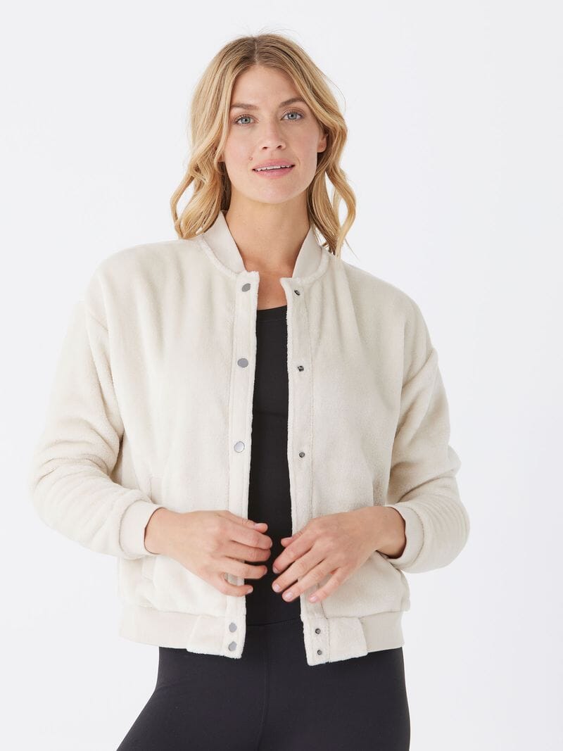 Lynette Sherpa Bomber Jacket in Off-White Cream