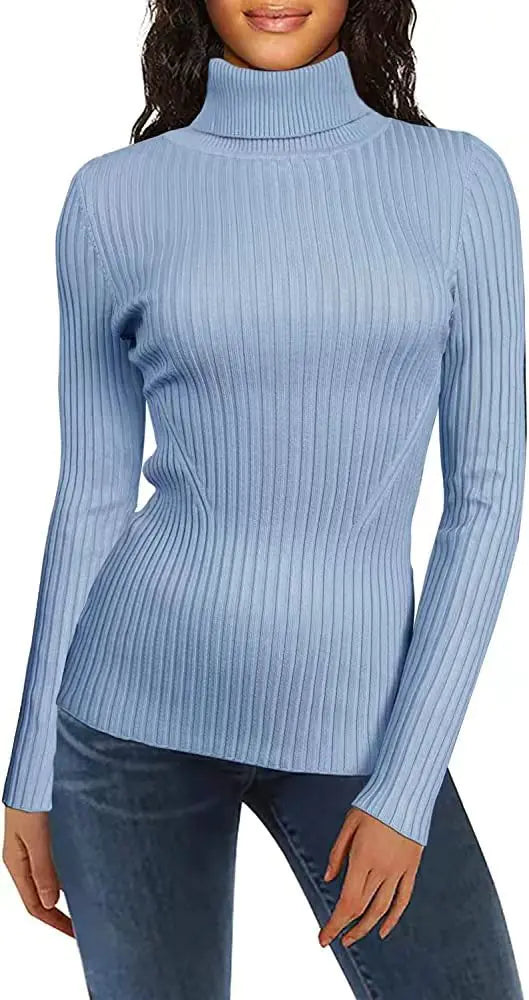 Women's High Neck Ribbed Sweater - Cozy Turtleneck