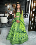 Green Malai Satin Silk lehenga choli with sequins and zari embroidery