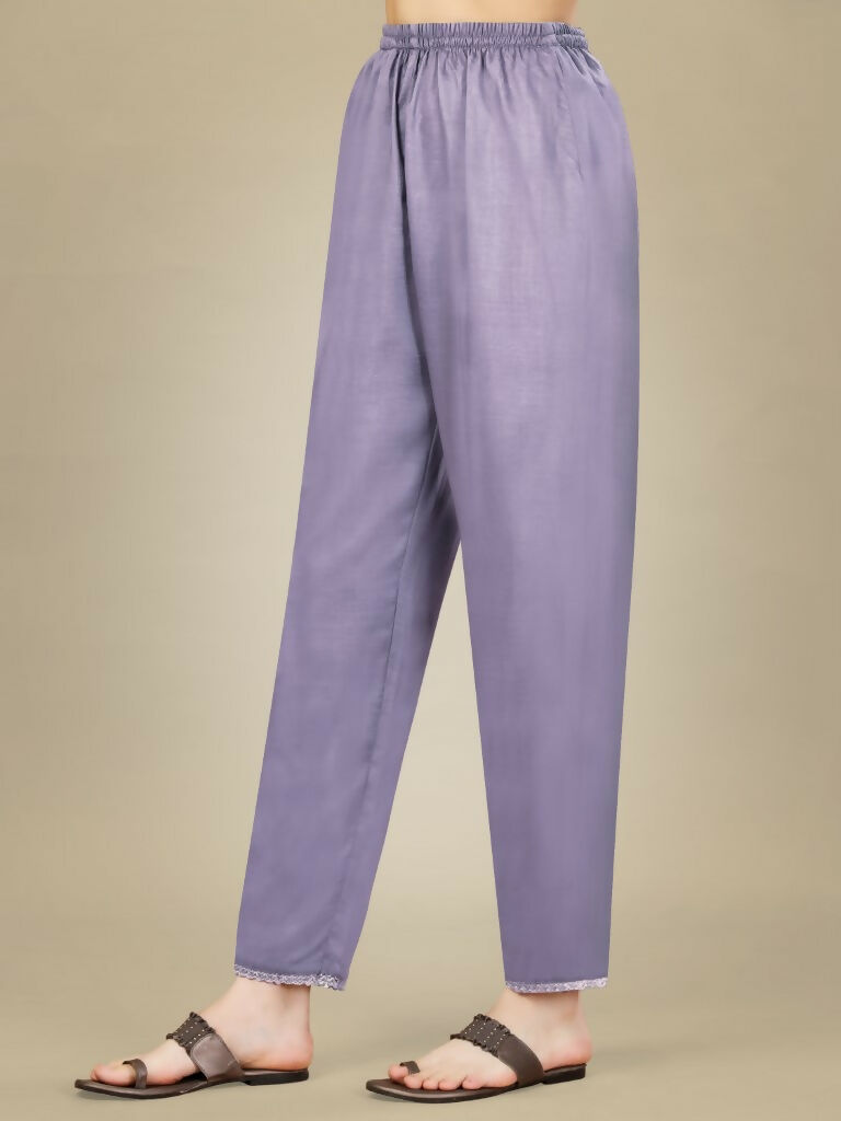 Lavender Silk Blend Embroidered Kurta Set with Trousers and Dupatta