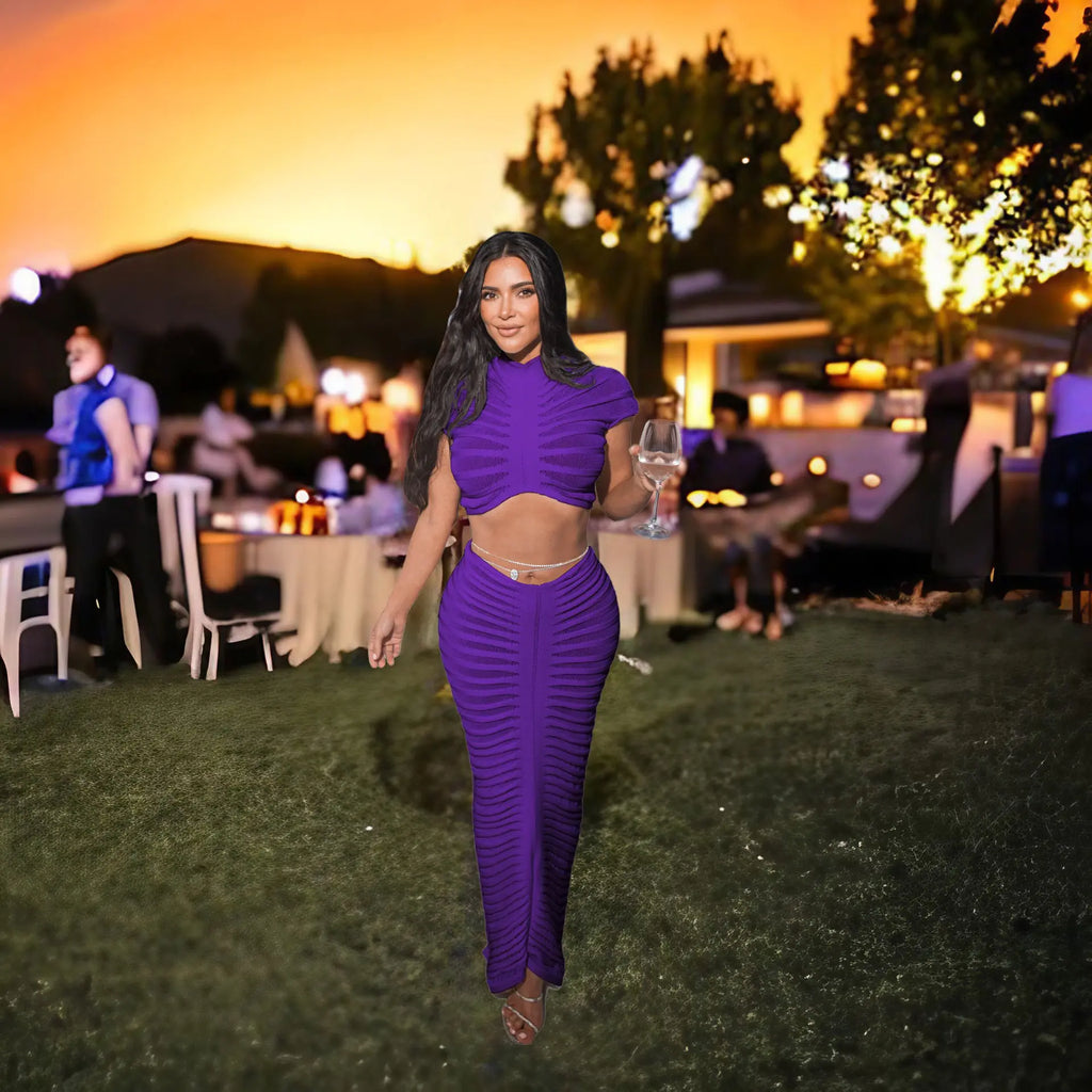 Women's Knit Sheer Two Piece Crop Top and Skirt Club Outfit - Image 10