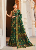Green silk blend saree with intricate printed pattern