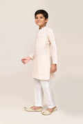 Minimalist cream cotton kurta with white straight fit art silk pants