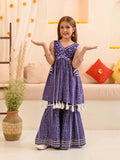 Girl's blue 100% cotton kurta and palazzo set in a comfortable sharara style