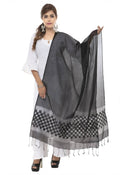 Black Kota Cotton dupatta with buta detailing draped over a mannequin