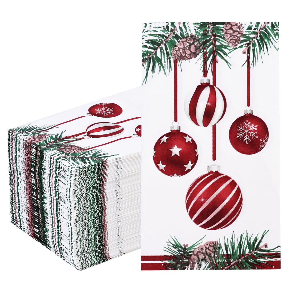 Homlouue 100 Pcs Christmas Guest Napkins Hanging Ornaments Pine Cone 3 Ply Paper Napkins Christmas Paper Napkins Disposable for Dinner Cocktail Party Decorations Xmas Guest Towels for Bathroom