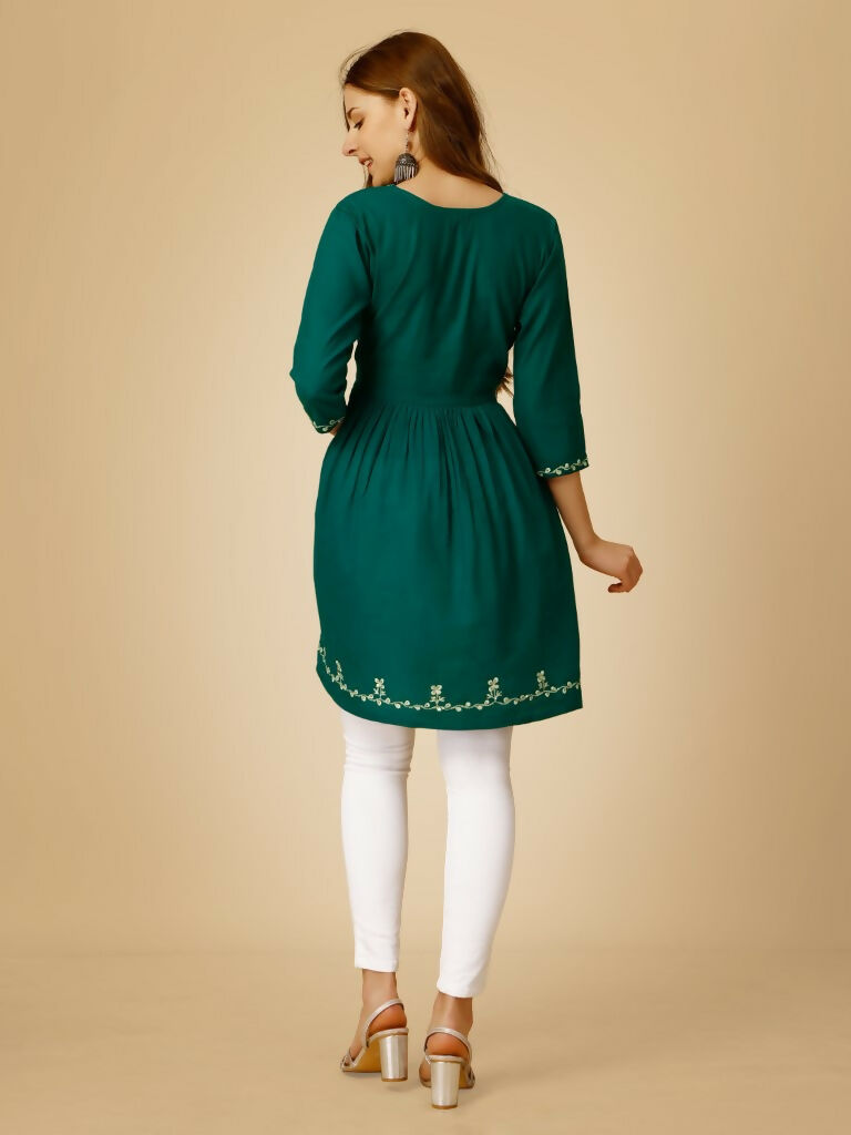 Women's Rama Viscose Rayon Embroidered Casual Ethnic Fusion Top