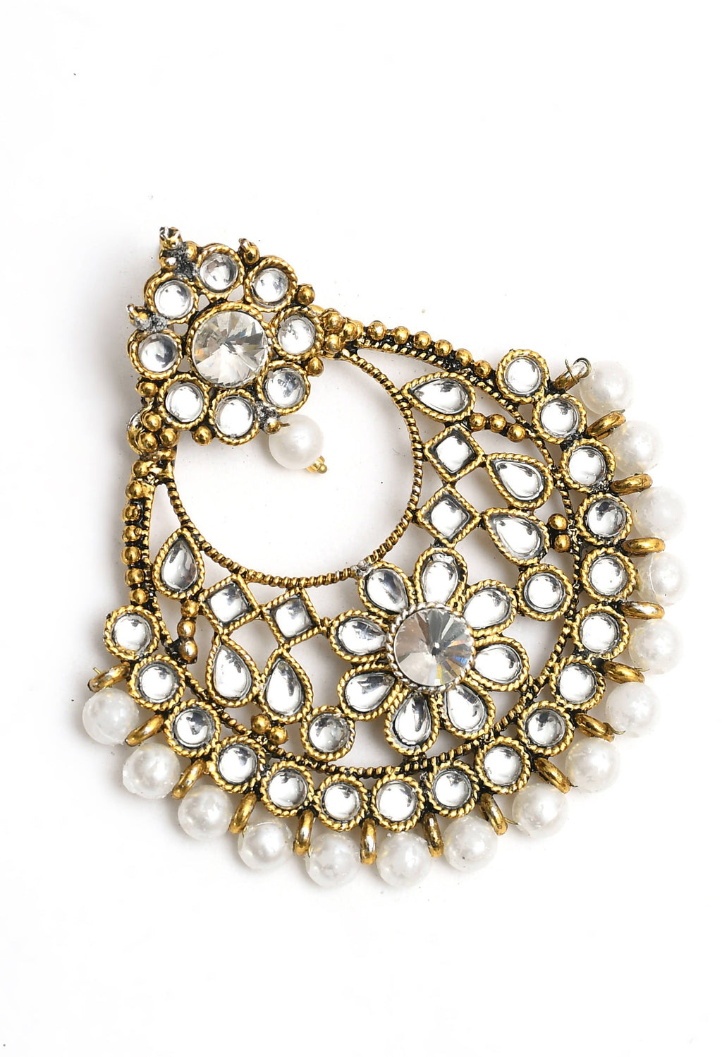 Golden and White Beaded Drop Earrings for Elegant Party Wear