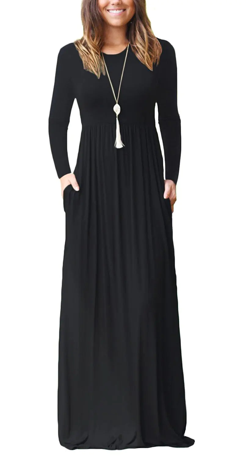 Women's Long Sleeve Maxi Dress with Elastic Waist and Pockets - Image 5