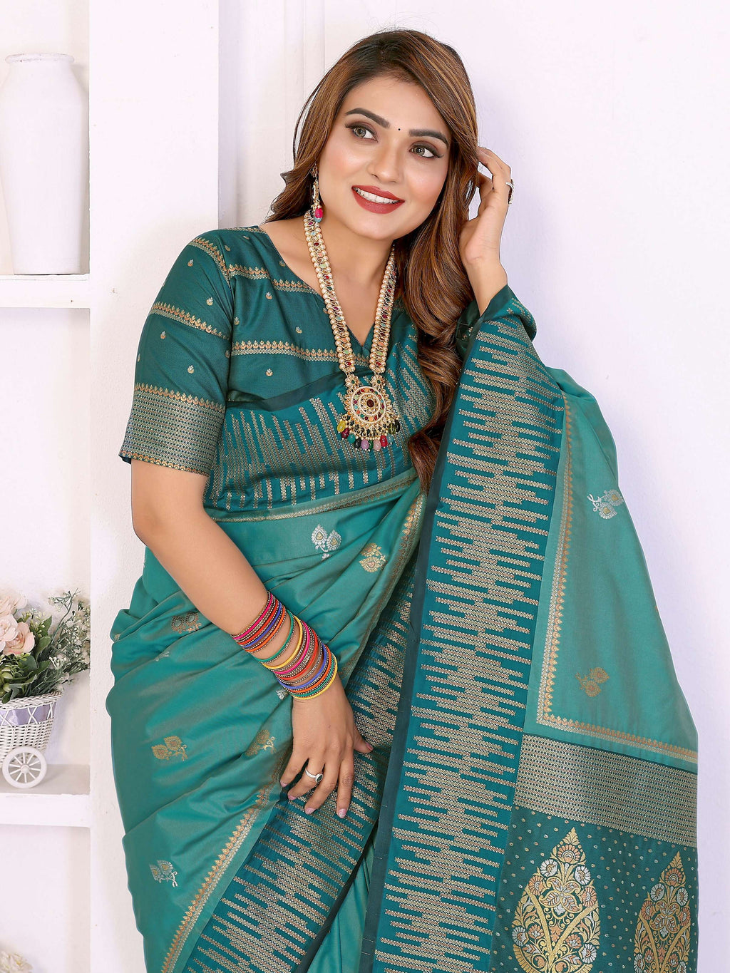 Aqua South Soft Silk Saree with Zari Weaving Details