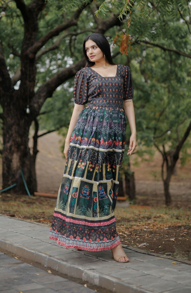 Black Heavy Digital Printed Pure Chanderi Floor Length Anarkali