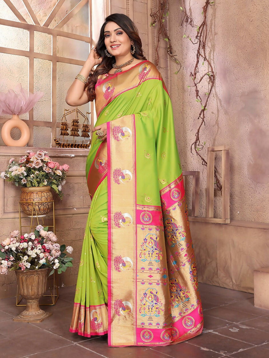 Light Green Paithani Woven Soft Silk Saree with Blouse