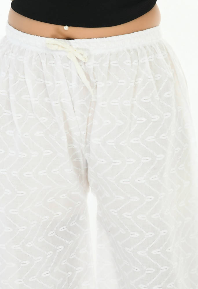 Women's White Cotton Chikankari Palazzo Pants