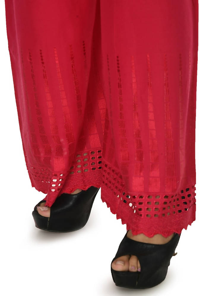 Magenta Cut Work Palazzo Pants in Rayon Cotton Blend