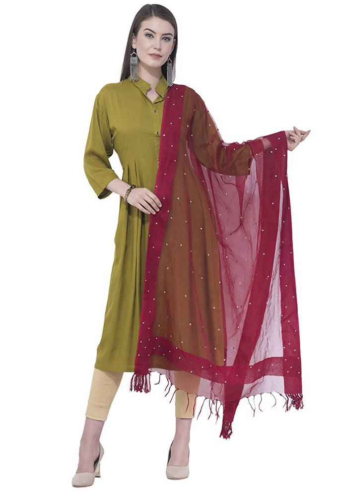 Maroon Organza Cotton dupatta featuring intricate stone work detailing
