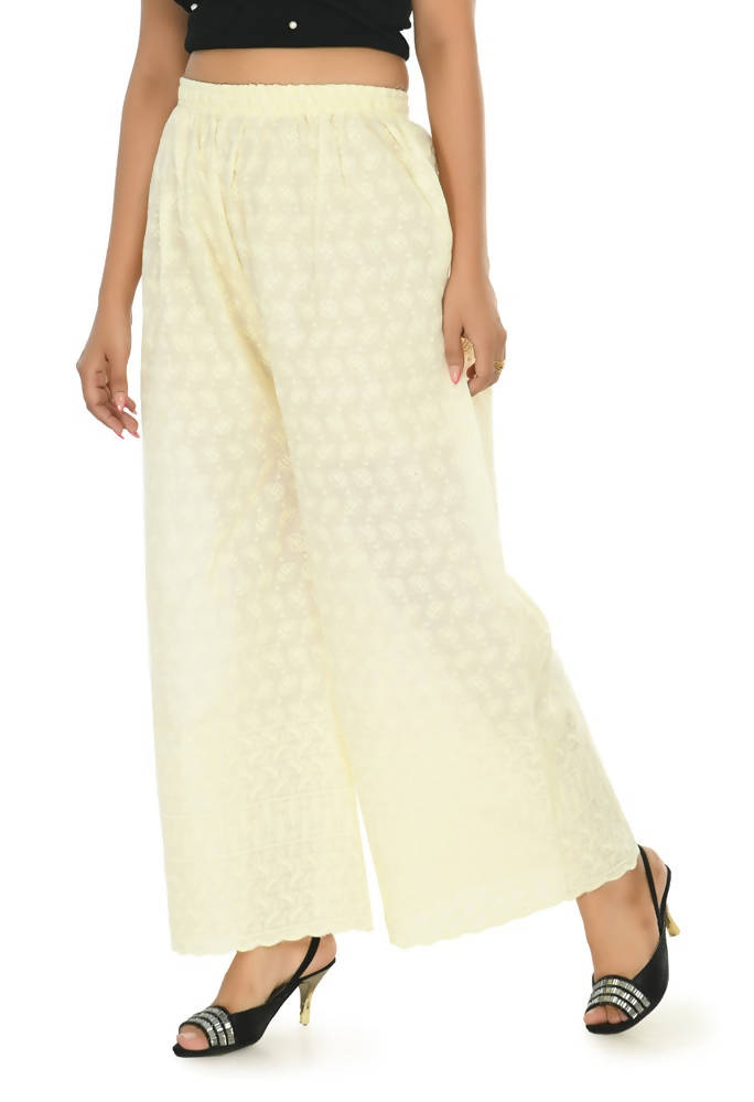 Women's Off White Cotton Chikankari Palazzo Pants