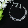 Silver-plated American Diamond choker set featuring blue stone accents