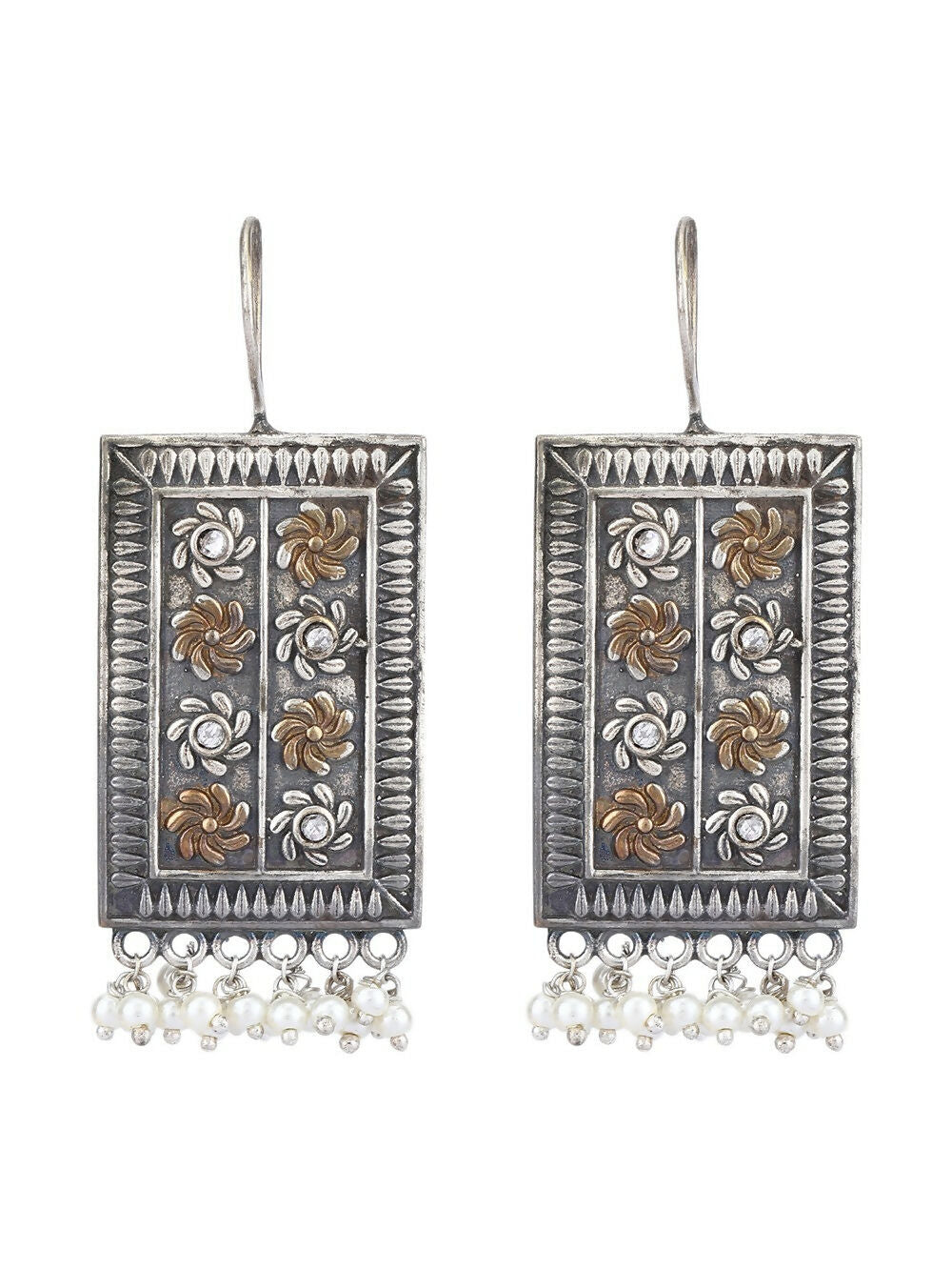 Joban Fashion Women White Beads Pattern Dual Tone Brass Earrings