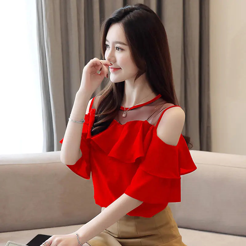 Women's Sheer Mesh  Off Shoulder Top