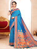 Beautiful Royal Blue Paithani Silk Saree with matching blouse piece draped elegantly.