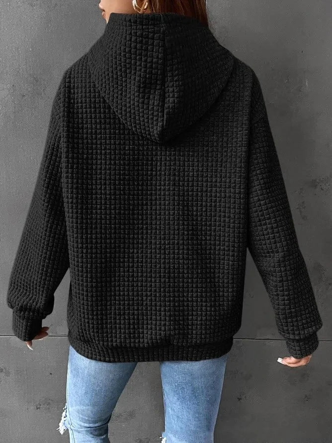 Women's Loose Casual Long Sleeve Waffle Knit Hooded Sweatshirt