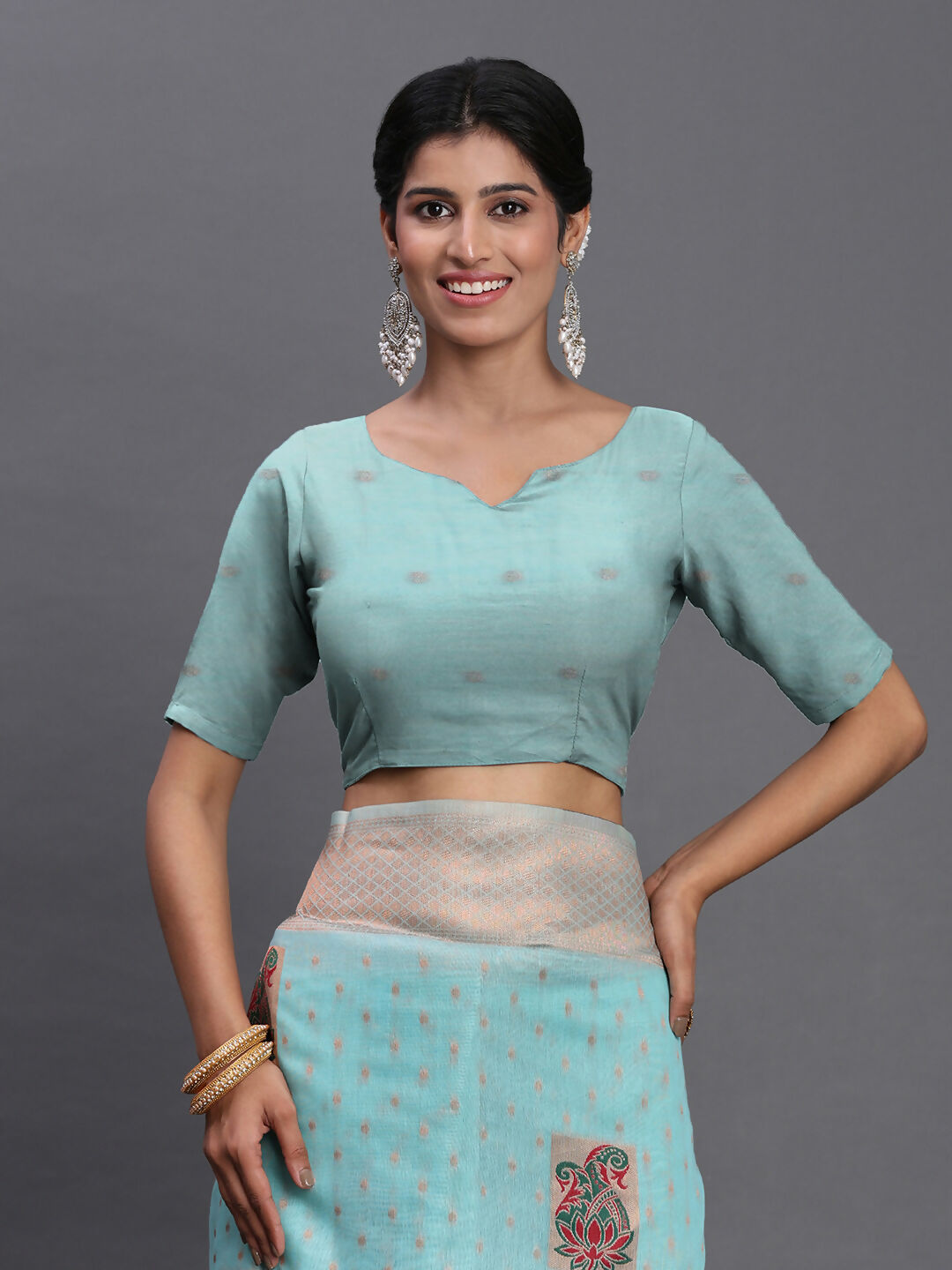 Sky Blue Linen Cotton Saree with Matching Blouse Piece