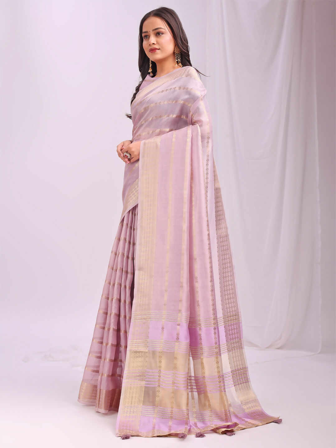 Light Pink Organza Saree with Matching Blouse Piece