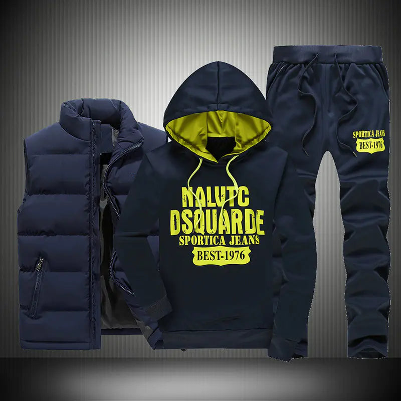 Men's Hooded Sweatshirt and Down Jacket Three-Piece Set