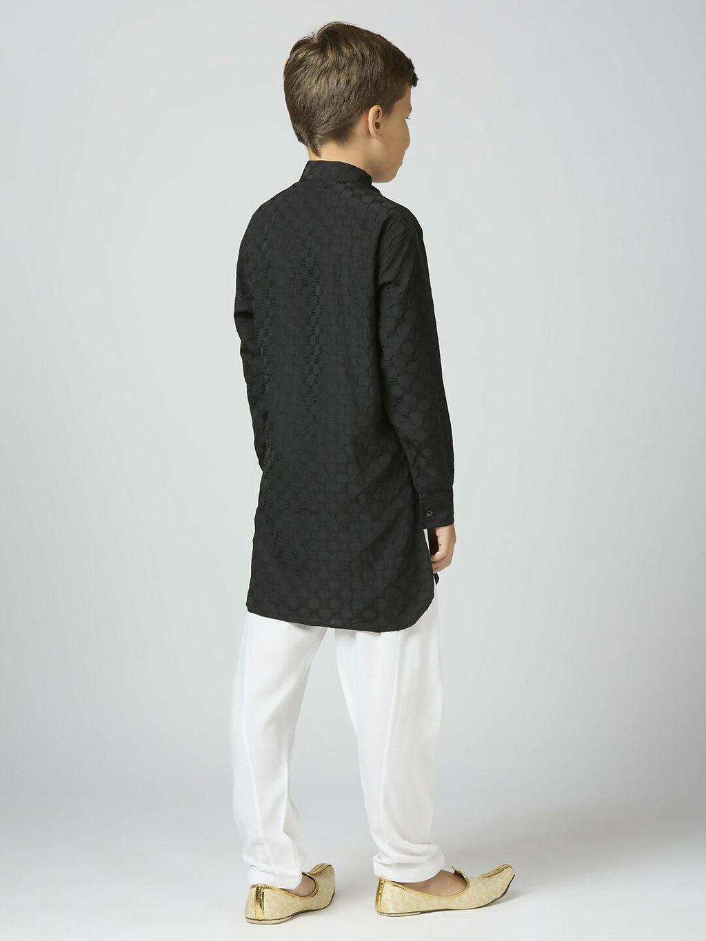 Boys Black Cotton Kurta and Pyjama Set for Festive Occasions