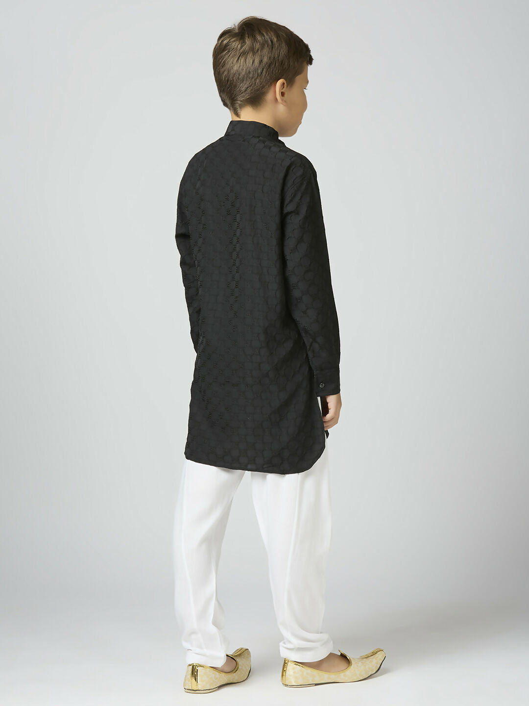 Boys Black Cotton Kurta and Pyjama Set for Festive Occasions